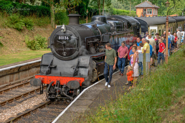 Crowds admire 80136 on the West Somerset Railway